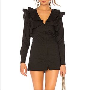 Lovers + Friends x Revolve | Black Ruffle Neckline Nora Long Sleeve Mini Dress